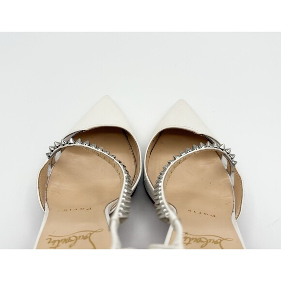 Christian Louboutin Spike Cross 100 White Stud Strap Heels Pumps Sz EU 36.5 - Picture 7 of 11